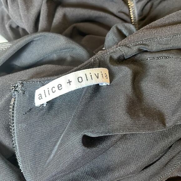 Alice + Olivia Katherina Long Sleeve Ruched Fringe Black Midi Dress Size 0 - Picture 9 of 10